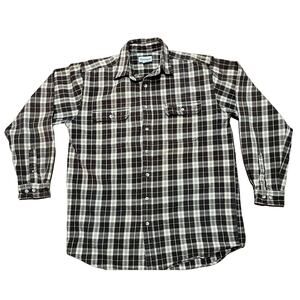 Carhartt Button Up Shirt Men's Large Tall LT Plaid Brown Tan L/S Heavy Cotton